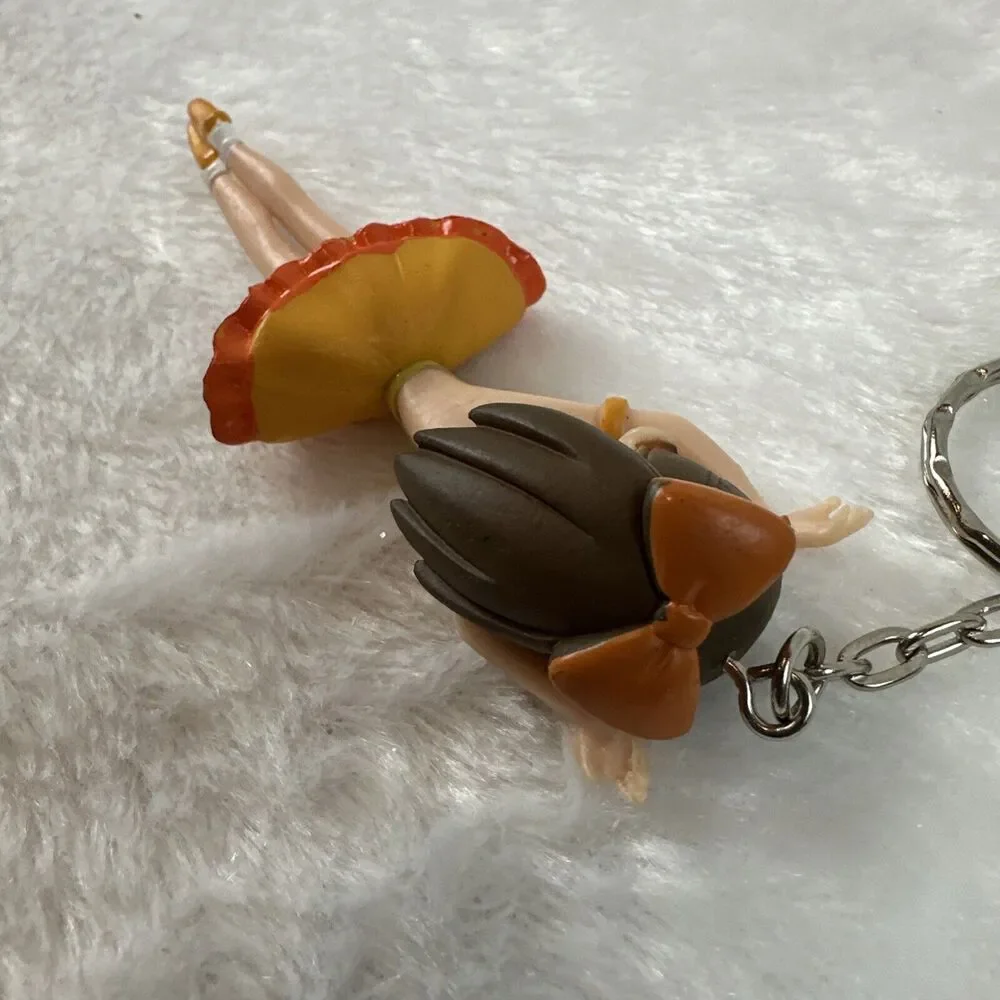Magical Ojamajo Doremi‎ ballerina Figure Keychain Brown Hair Orange Dress